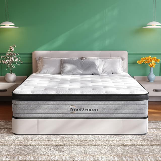 NeoDream Queen Mattress, 14 Inch Queen Size Mattress in a Box, Hybrid Matress with Memory Foam & Individual Pocket Springs, Medium Firm Feel, Edge Support, Motion Isolation, Pressure Relief