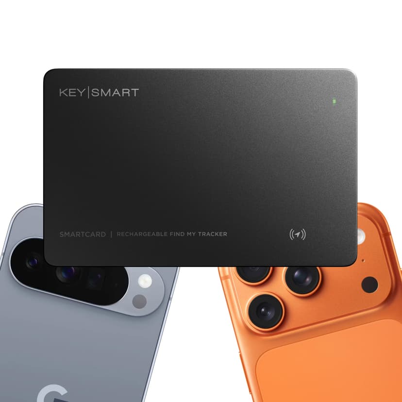 KeySmart SmartCard (Gen 3) MFI-Certified Wallet Tracker Card, Dual Network Compatible with Apple Find My & Google Find Hub, Rechargeable GPS Item Finder, Tracking for Luggage Tag, Waterproof