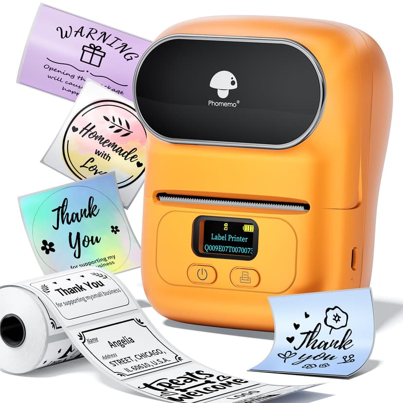 Memoqueen M110 Label Maker Machine-Barcode Label Printer, Portable Sticker Maker for Price Tag, Logo,Address, Mailing, Home, Office & Small Business, Compatible with Phones&PC Orange