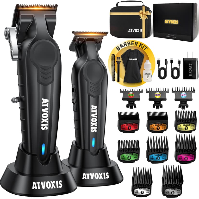 ATVOXIS Hair Clippers for Men Professional, Barber Clippers and Trimmers Set, Cordless Hair Clippers, Hair Cutting Kit, Barber Kit, Haircut Kit, Maquina para Cortar Pelo De Hombre (Black)