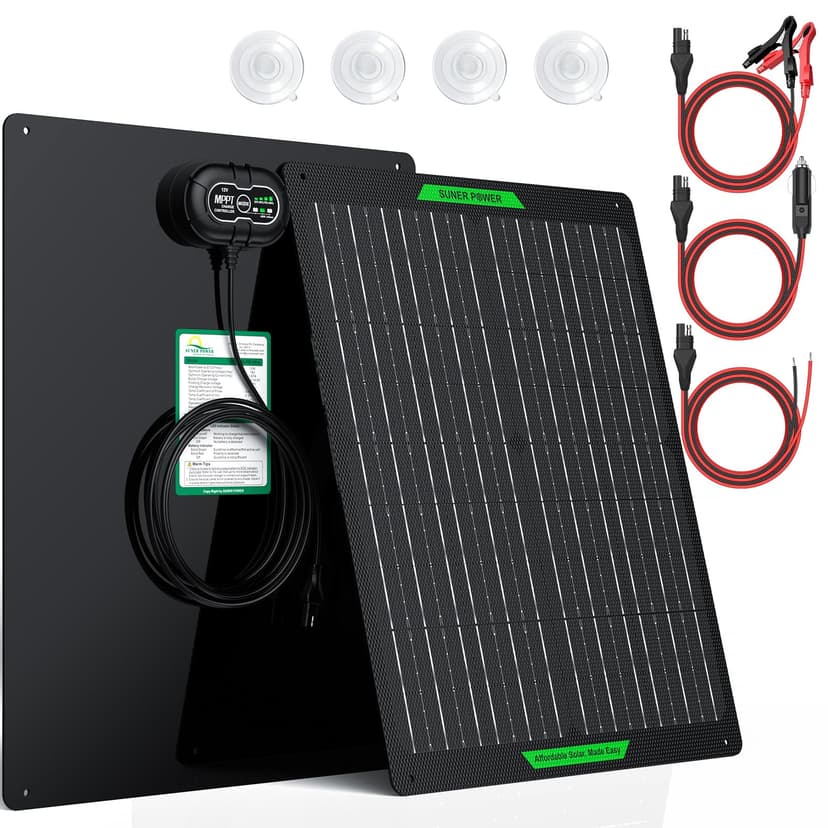 SUNER POWER Waterproof 30W 12V Solar Battery Charger & Maintainer PRO, Built-in UltraSmart MPPT Charge Controller, 12 Volt Solar Panel Trickle Charging Kits for Car Automotive Boat Marine RV Trailer