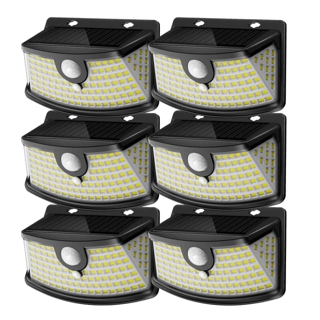 Aootek New Solar Motion Sensor Lights 120 LEDs with Lights Reflector,270° Wide Angle, IP65 Waterproof, Step Lights for Front Door, Yard, Garage, Deck (Black, Daylight White, 6-Pack)