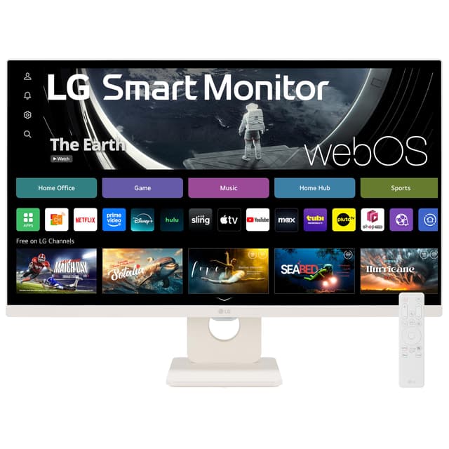 LG 27SR50F-W Smart Monitor 27-Inch FHD (1920x1080) IPS Display, webOS 23, HDR 10, x2 Built-in Speakers, AirPlay 2, Screen Share, Bluetooth, ThinQ App, Remote Control, White
