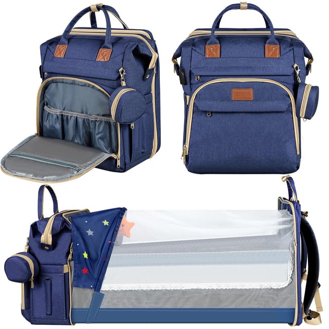 ZRSUN Baby Diaper Bag Backpack,Baby Shower Gifts, Multifunctional Travel Diaper Bag, Gifts for Mom with Portable Diaper Pad (Blue)