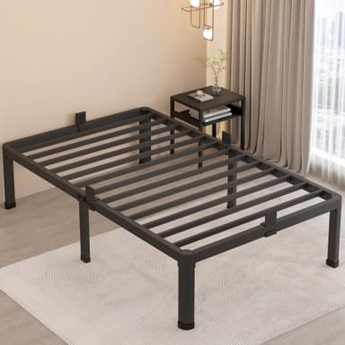 MAF 18 Inch Twin Bed Frames with Round Corner Legs Mattress Slide Stopper No Box Spring Needed Heavy Duty Metal Platform Bed Frame Under-Bed Storage Space, 3000 LBS Steel Slats Support