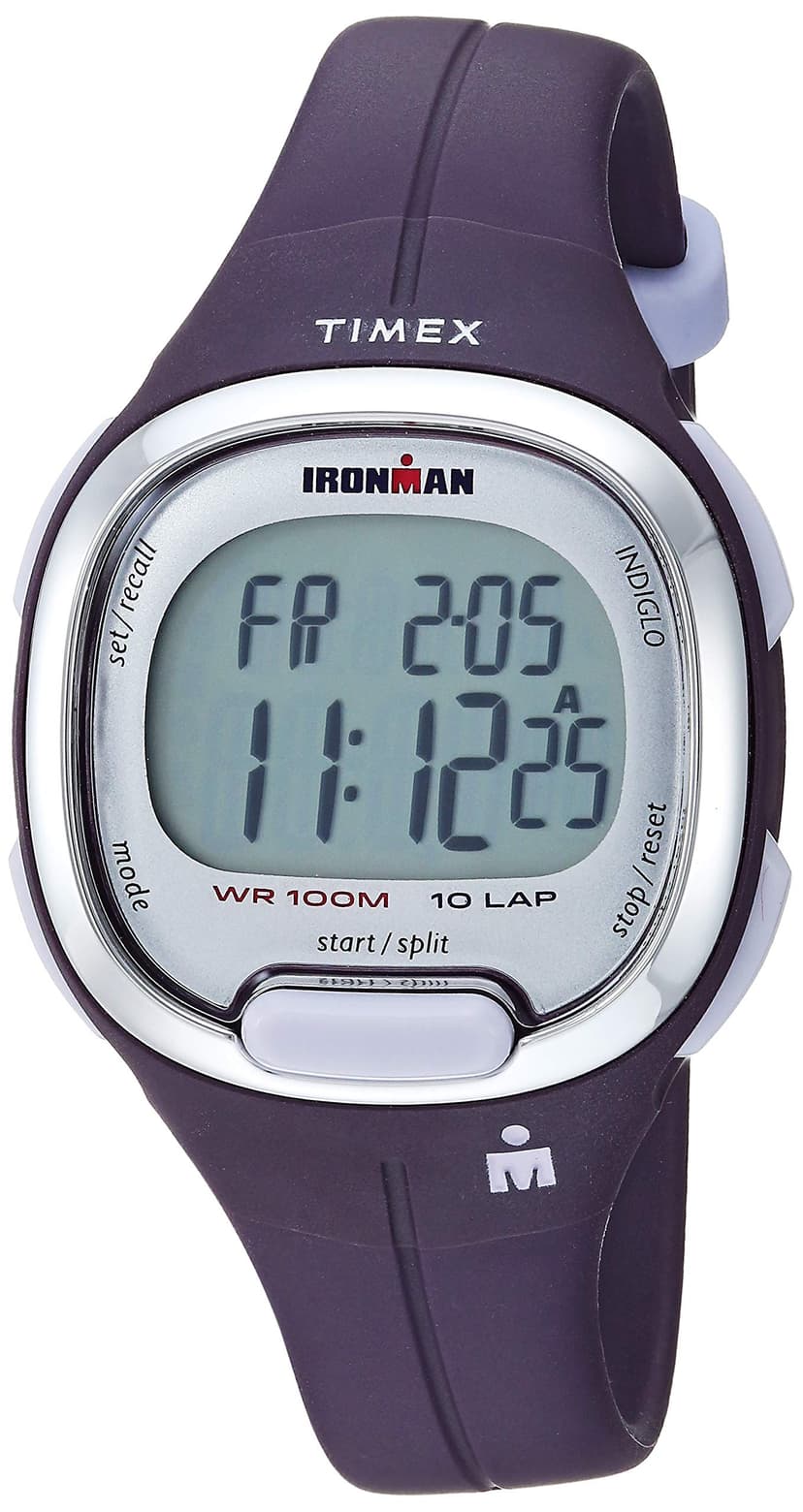 Timex Women's Ironman Triathlon Transit 33mm Resin Strap Watch – Silver-Tone Top-Ring & Purple Resin Strap