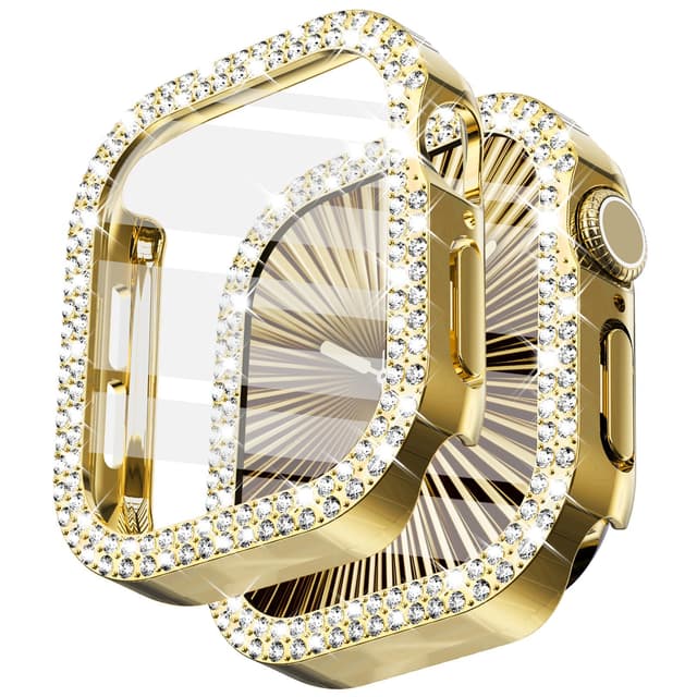Surace Bling Apple Watch Case with Screen Protector Compatible with Apple Watch Series 11 Series 10 42mm, Crystal Diamond Overall Protective Case Face Cover Bumper 42mm, Gold