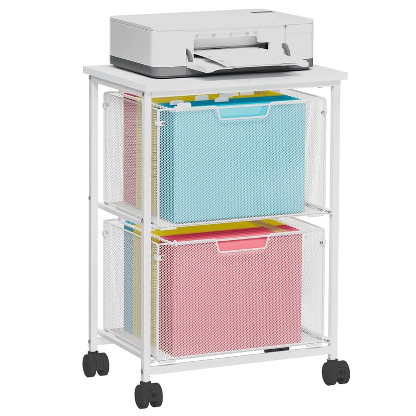 Sbanmao Letter/Legal Rolling File Cabinet, Rolling File Cart with 2 Drawers Filing Cabinet for Home Office, Hanging File Folders Organizer for Under Desk Storage, Mobile Printer Stand, White