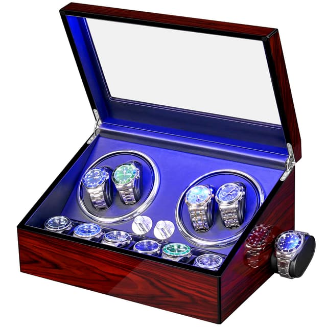 ANWBROAD Watch Winder for Automatic Watches 4+6 Watch Rotator and Storages with Super Quiet Motor LED Backlight Watch Turner Piano Paint Watch Turner 4 Rotating Modes UJWW002R