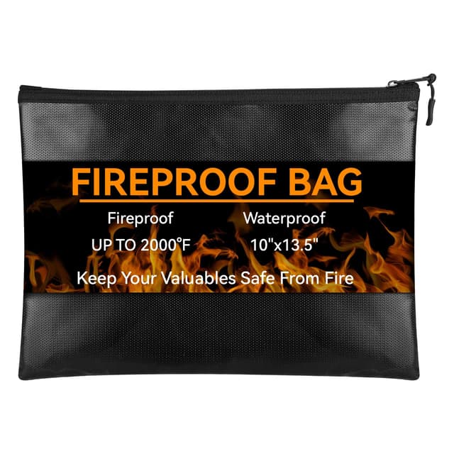 Fireproof Document Bag (10"x13.5"), Waterproof Holder with Zipper for Passport, Important Papers, Cash, Money and Valuables, Secure Storage Organizer for Travel, Home, Office