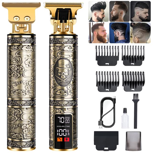 Professional Beard Trimmer for Men, Hair Clippers with 4 Limit Combs, Cordless Rechargeable with LCD Display, Approaching Zero Gapped Cutting Grooming Kit