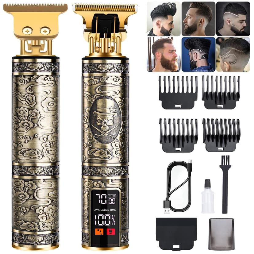 Professional Beard Trimmer for Men, Hair Clippers with 4 Limit Combs, Cordless Rechargeable with LCD Display, Approaching Zero Gapped Cutting Grooming Kit