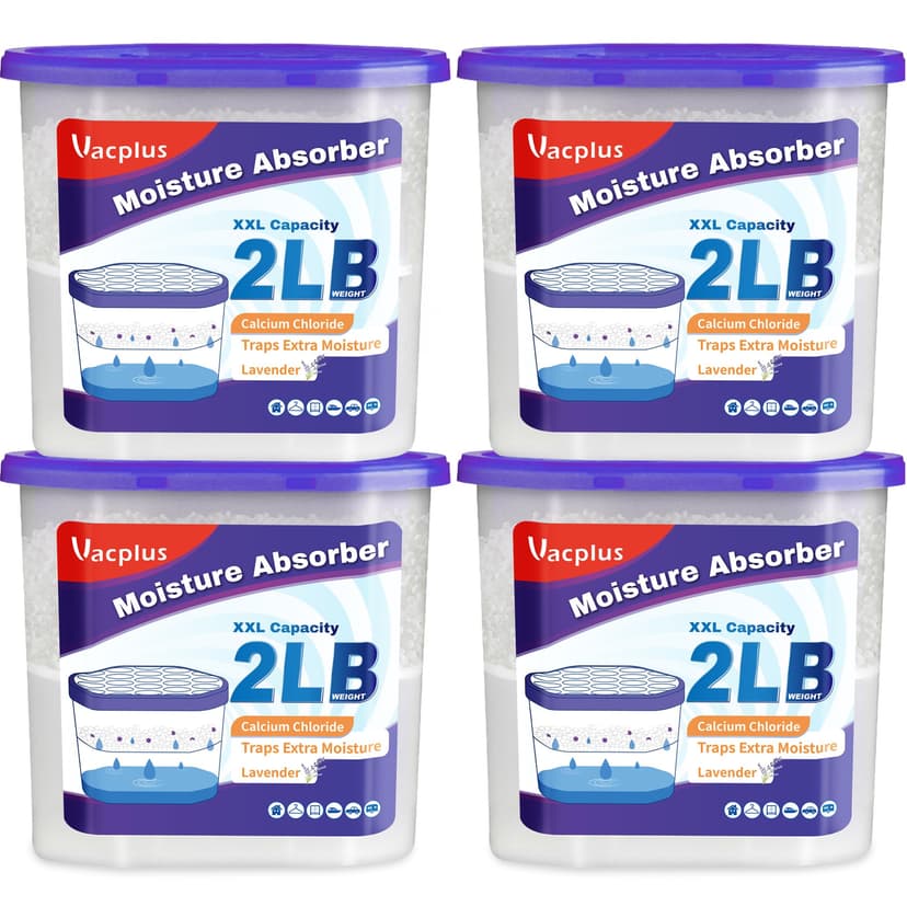 Vacplus Moisture Absorber Buckets – Large Capacity Dehumidifier and Humidity Absorber for Closet, Basement, Bathroom, RV, and Storage Areas, Lavender, 2 lbs, 4 Pack