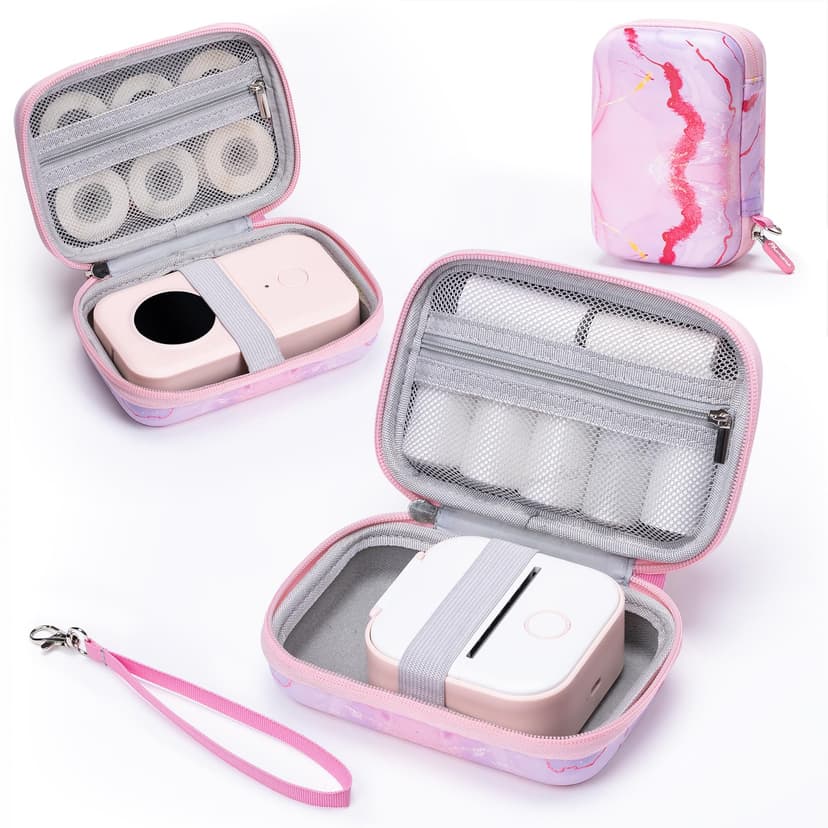 Memoking T02 Hard Storage Case - Compatible with Phomemo D30, SUPVAN E10, NIIMBOT D11, JADENS D110 and More, with Zipper Mesh Pocket, Waterproof Shockproof, Gradient Pink (Only Case)