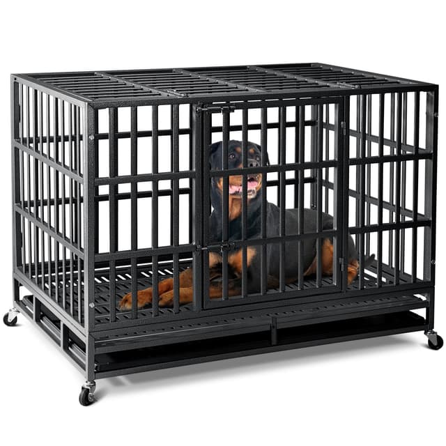 Oranland 48 inch Heavy Duty Indestructible Dog Crate,2025 New Upgraded Reinforced Baseplate for Large Dogs,XL Dog Crate for High Anxiety Dogs/Max Load Capacity 250lbs/Double Door with Wheels