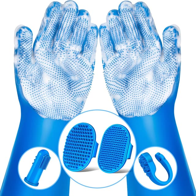 Augwind 6PCS Pet Grooming Kit for Dogs,Cats and Horses | Dog Washing Gloves | Dog Bath Brush | Dog Bath Gloves | Dog Shampoo Brush | Pet Grooming Gloves | Dog Bath Supplies (Navy Blue)