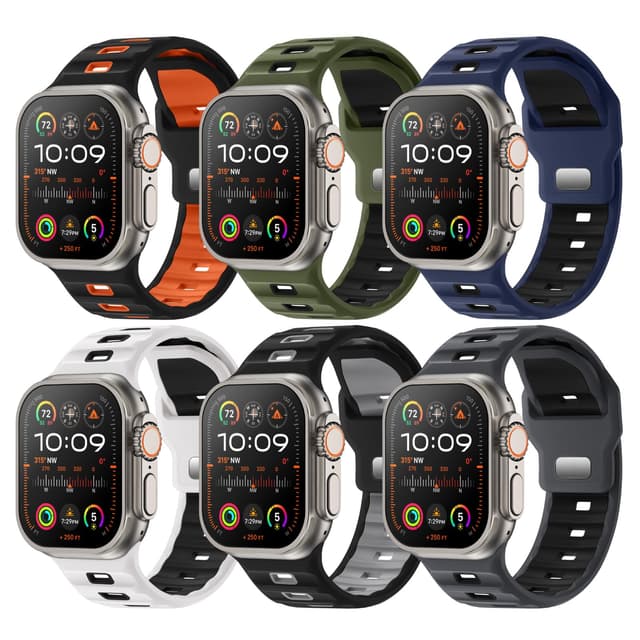 Sport Bands 6-Pack Compatible with Apple Watch Ultra 3/2 Band 49mm 46mm 45mm 44mm 42mm, Wide Soft Silicone Wristbands Waterproof Strap Men for iWatch Series 11 10 9 8 7 6 5 4 3 SE Ultra