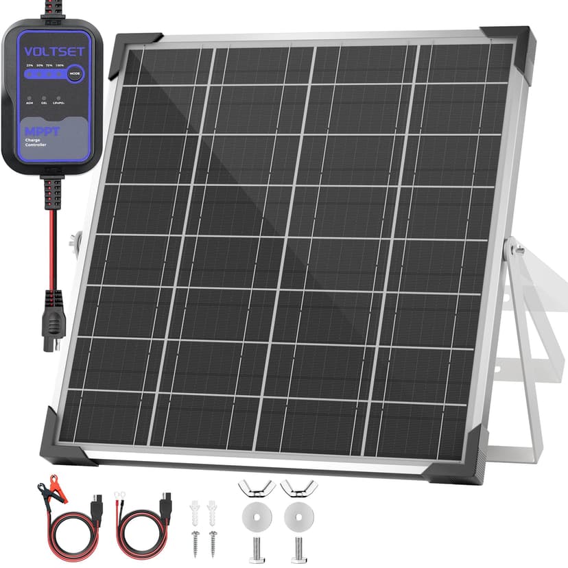 Voltset Solar Panel Kit 20W 12V with MPPT Controller, Solar Battery Trickle Charger Maintainer, Waterproof Solar Panel with Adjustable Mount Bracket for Boat RV Motorcycle Marine