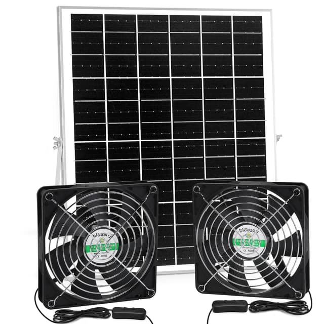 blessny 5.5" Solar 2 Fan Kit for Intake or Exhaust air, Weatherproofed Solar Powered Fans for Outside Chicken Coops, Greenhouses, Shed, Pet House Air Ventilation