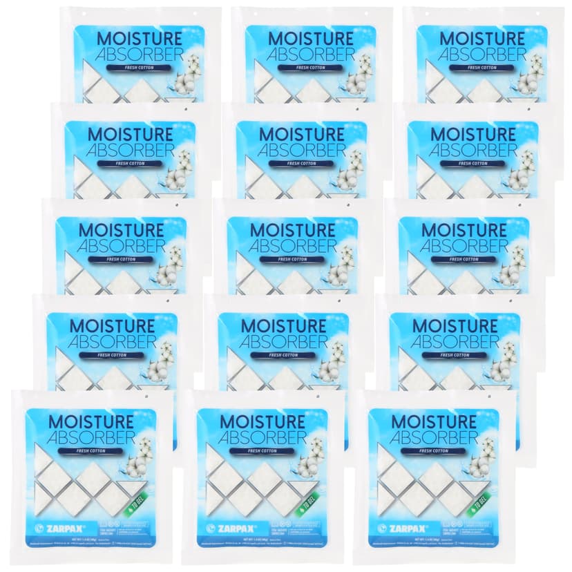 Zarpax Moisture Absorber Sachets Fresh Cotton 1.4 oz/40g - Remove Excess Moisture In Air & Odor - Desiccant Dehumidifier for Closet, Drawer, Safe, Storage - Dampness & Humidity Control - Set of 15