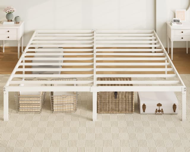 Allewie King Size Bed Frame, 14 inch Metal Platform Beds with Storage Space, No Box Spring Needed and Easy Assembly, White