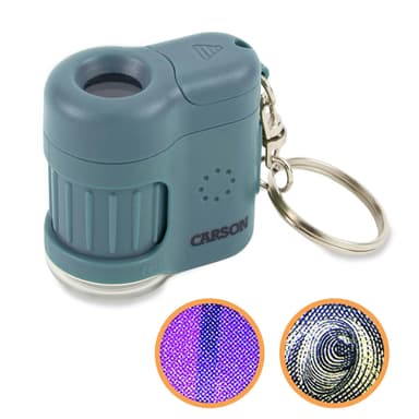 Carson MicroMini 20x Pocket Microscope for Adults, UV and LED Flashlight, Blue (MM-280B)