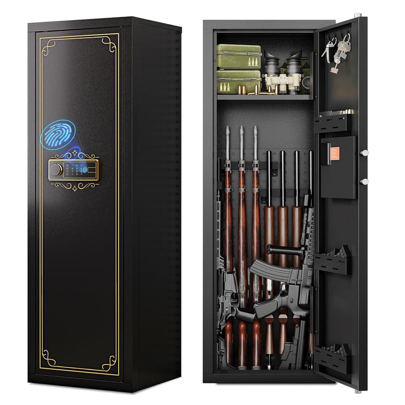 Karini 12-15 Biometric Gun Safe for Rifles and Pistols Fingerprint Rifle Safes for Home Large Gun Cabinet for Rifle with Optics or Shotguns Clearance Gun Safe Long Gun Locker with Removable Shelf