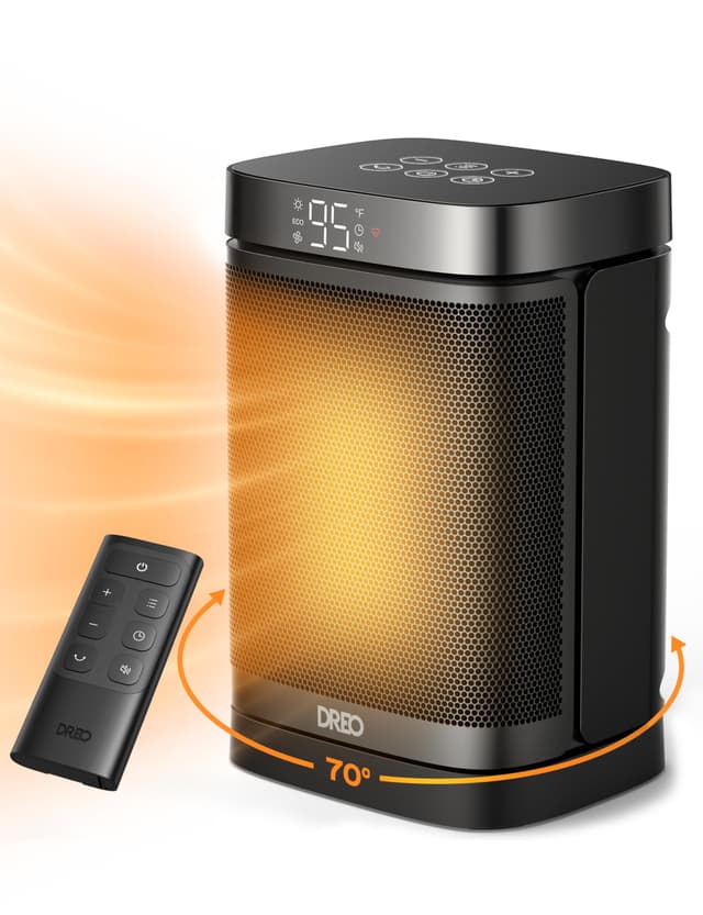 DREO Space Heater, 1500W Portable Electric Heaters for Indoor Use, PTC Ceramic Heater for Office with Remote, Thermostat, 70°Oscillation, 12H Timer, 5 Modes, Safe Quiet Room Heater for Bedroom