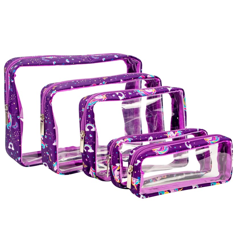 Remobia Hicol TSA Approved 5-Piece Diaper Bag Organizer Pouch Set Clear Waterproof TPU Kids Toiletry Storage Set Travel Packing Clutch Cube Bags for Baby Nursing(Unicorn)