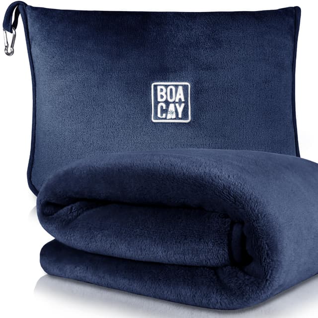 BOACAY Soft & Warm Travel Blanket for Airplane & Car - Long Flight Essential for Women, Men, Kids - Compact Pillow with Luggage Sleeve & Backpack Clip