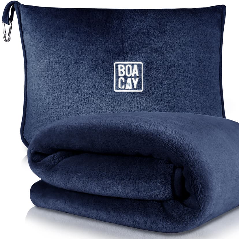 BOACAY Soft & Warm Travel Blanket for Airplane & Car - Long Flight Essential for Women, Men, Kids - Compact Pillow with Luggage Sleeve & Backpack Clip