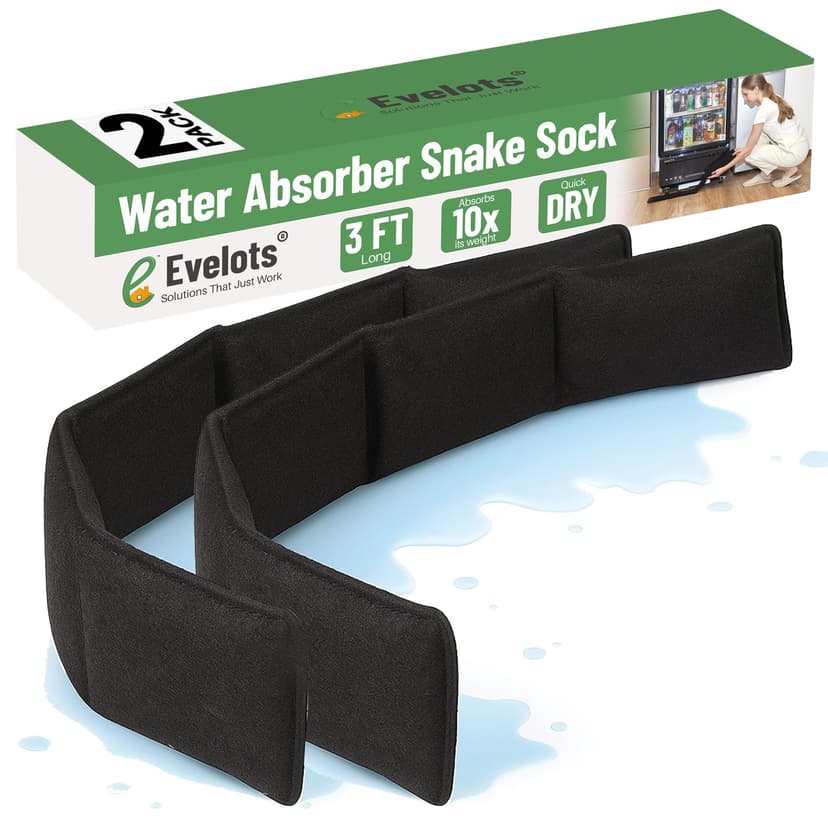 Evelots Water Absorber Snake Sock -2 Pack-Reusable Water Barrier - Absorbs 10 Times its Weight-Great for Leaks & Spills from Doors, Windows, Water Tank, Heavy Rain, Shower Tub-3 Feet Long