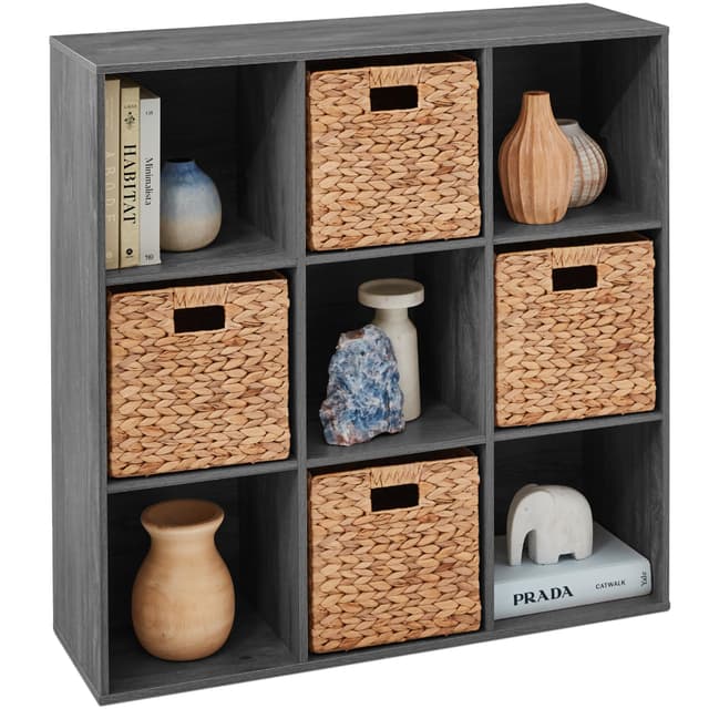 Best Choice Products 9-Cube Storage Organizer, 13.5in Shelf Opening, Bookcase, Display Shelf, Customizable w/ 3 Removable Back Panels – Dark Gray