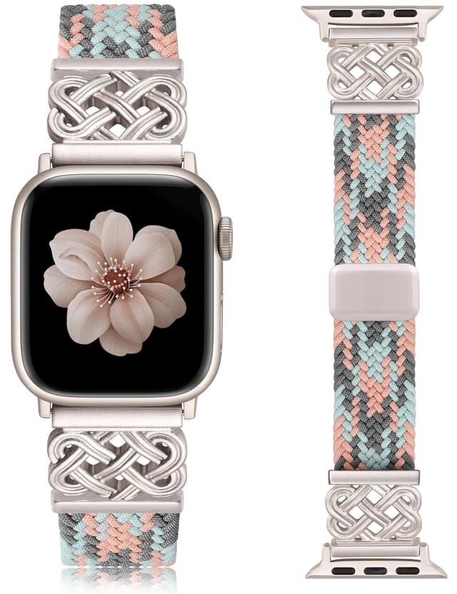 TOYOUTHS Braided Magnetic Band Compatible with Apple Watch Bands 42/41/40/38mm Women Men, Dressy Celtic Metal Fancy Stretchy Elastic Bracelet Strap for iWatch Series 11 10 9 8 7 6 5 4 SE 3 2 1