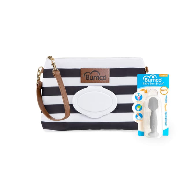 Bumco Diaper Clutch Bag and Mini Cream Spatula - Baby Travel Essentials, Small Bag with Wipes Dispenser, BPA-Free Butt Spatula, Mini Cream Applicator with Case