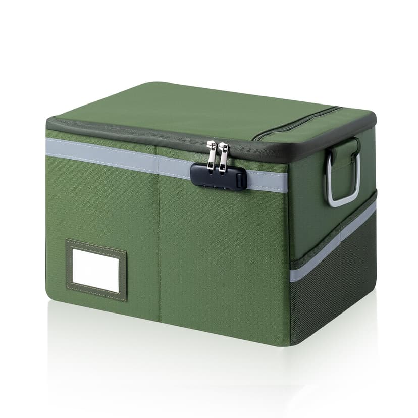 Ekunivers Fireproof Waterproof Document Box with Lock - Collapsible Portable File Organizer Hard Shell Storage for Hanging Letter/Legal Folders Home Office Safe (Green, 15.7x11.8x10.2in)