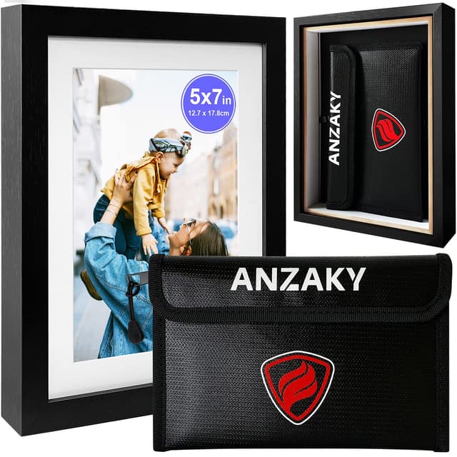 Photo Picture Frame Diversion Safe with Fireproof & Waterproof Money Bag, Valuable Storage, Home Security, ANZAKY Mini Box with Hidden Compartment to Shield your Money, Cash, 5"x7"