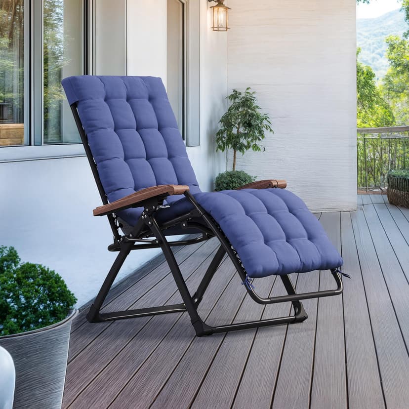 PURPLE LEAF Oversized Outdoor Reclining Chair Patio Zero Gravity Chaise Lounge Folding Chair with Removable Cushion Adjustable Headrest for Lawn Camping Beach Pool Navy Blue