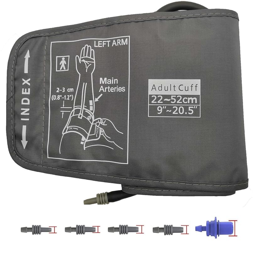 Extra Large Cuff Compatible with Omron 9"-20.5" Inches (22-52CM) XL Blood Pressure Adult ARM BP Replacement Cuff for Big ARM, Grey (Extra Large+ 5 Connectors)