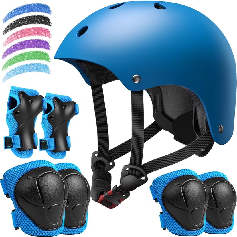 Kids Bike Helmet Set, Adjustable Helmet for Ages 3-10 Year Boys Girls, Pad Set with Knee and Elbow Pads for Bike, Roller, Skating, Scooter, Longboard and More Sports