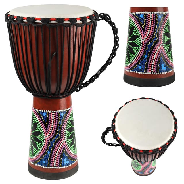 Wood Djembe Drum, 12'' x 23.5''Carved Mahogany African Drums with Goatskin Drumhead, West African Styled Professional Djembe Hand Drum for Adults Beginners