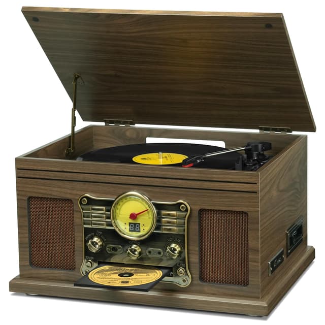 FEKTIK Bluetooth Record Player 10 in 1,FEKTIK 3-Speed Turntable for Vinyl with Speakers, LP to MP3 Converter, CD, Cassette Player, FM Radio, Wireless Streaming | Wooden