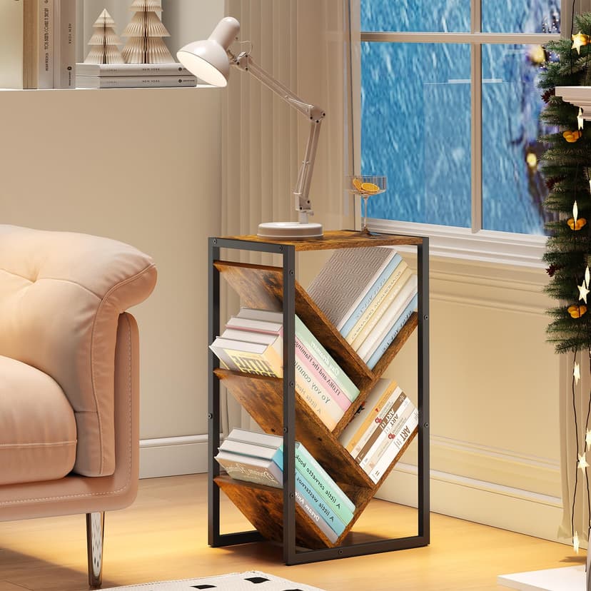 Cutogxon Small Bookcase - 5 Tier Tree Bookshelf with EVA Pads, Book Shelf for Small Spaces Bookshelves Wooden Book Storage Organizer Shelves for Hardcover Books Bedroom Living Room, Patent Pending