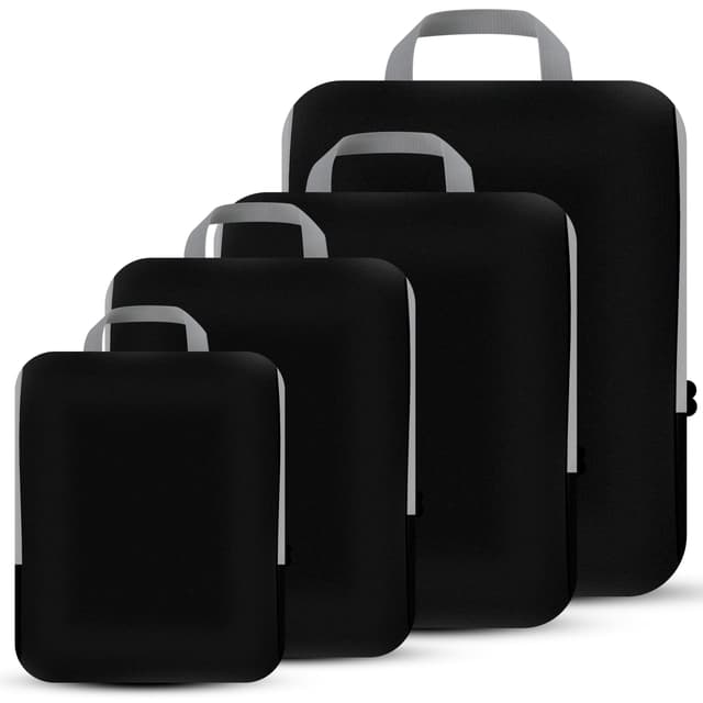 PANDA JOYS 4 Set Compression Packing Cubes Travel - Travel Accessories Expandable Packing Organizers for Carry On - Essentials Luggage Bags - Black