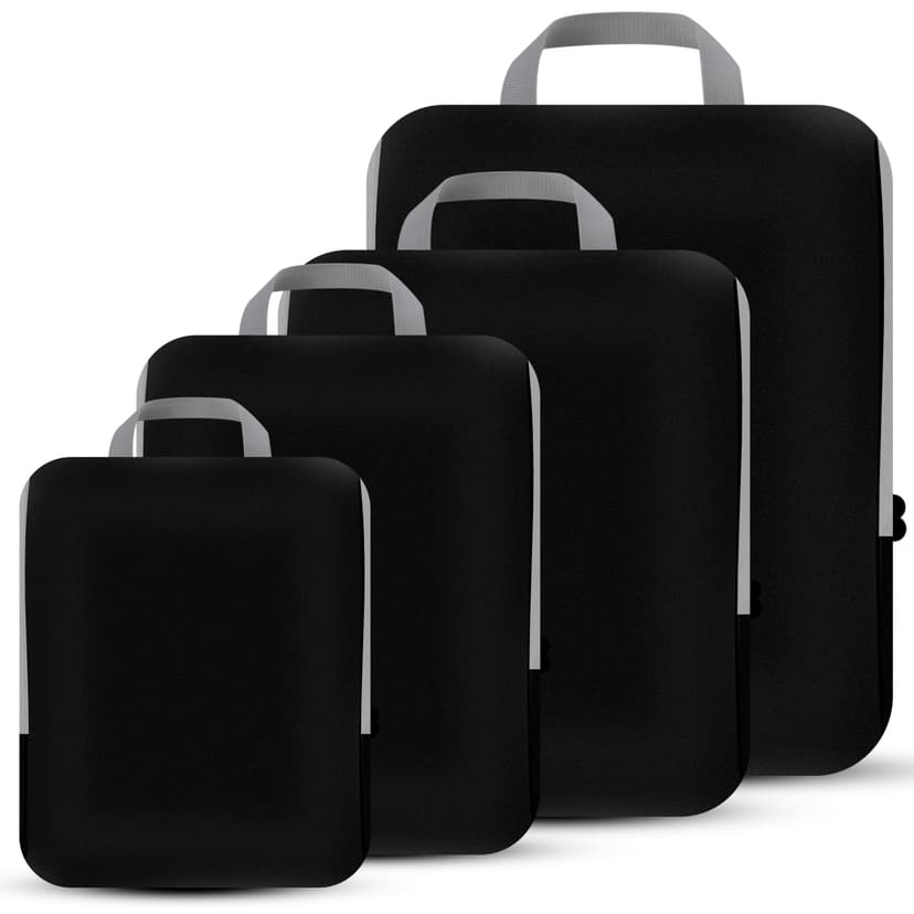 PANDA JOYS 4 Set Compression Packing Cubes Travel - Travel Accessories Expandable Packing Organizers for Carry On - Essentials Luggage Bags - Black