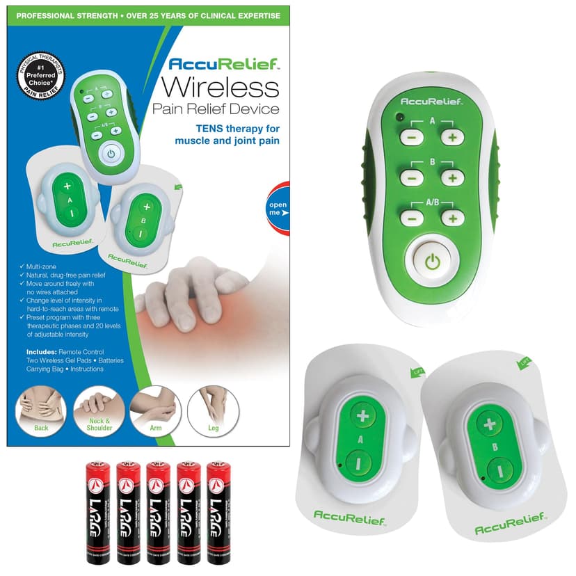 AccuRelief Wireless TENS Unit with Remote Control, TENS Pain Relief Device and Muscle Stimulator, for Back Pain, Neck Pain, Arm and Leg Pain