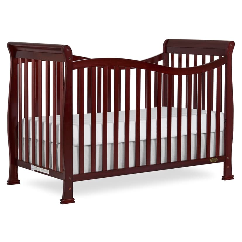 Dream On Me Violet 7-in-1 Convertible Full-Size Baby Crib with Toddler, Day & Full Bed Conversion in Cherry, GreenGuard Gold & BSA, 4 Mattress Heights, Sustainable Pinewood