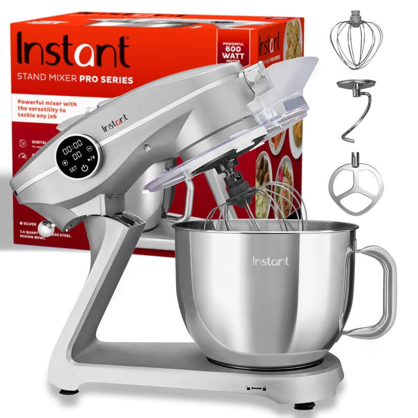 Instant Pot Stand Mixer Pro,600W 10-Speed Electric Mixer with Digital Interface,7.4-Qt Stainless Steel Bowl,From the Makers of Instant Pot,Dishwasher Safe Whisk,Dough Hook and Mixing Paddle,Silver