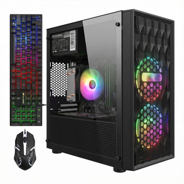 STGAubron Gaming PC Computer Desktop, AMD Ryzen 5 5500 up to 4.2GHz, GeForce RTX 3050 6G, 16G DDR4, 512G SSD, WiFi 6 5G & BT 5.2, RGB Fan x2, Windows 11 Home
