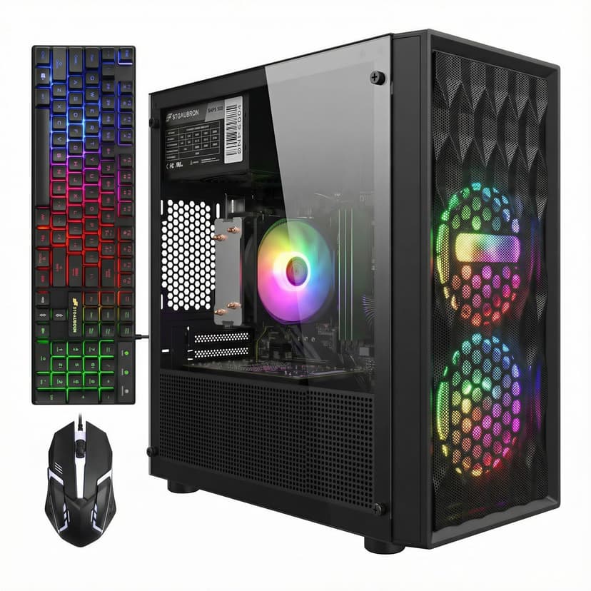 STGAubron Gaming PC Computer Desktop, AMD Ryzen 5 5500 up to 4.2GHz, GeForce RTX 3050 6G, 16G DDR4, 512G SSD, WiFi 6 5G & BT 5.2, RGB Fan x2, Windows 11 Home